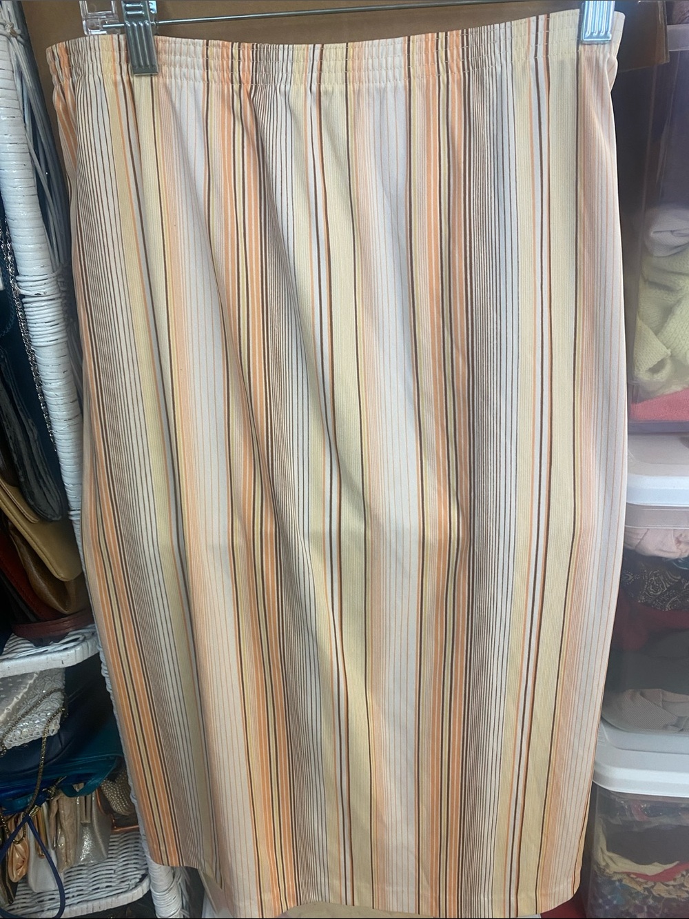 Vintage 70s- Stephanie K- plus size- Striped Midi Skirt in Peach and Cream